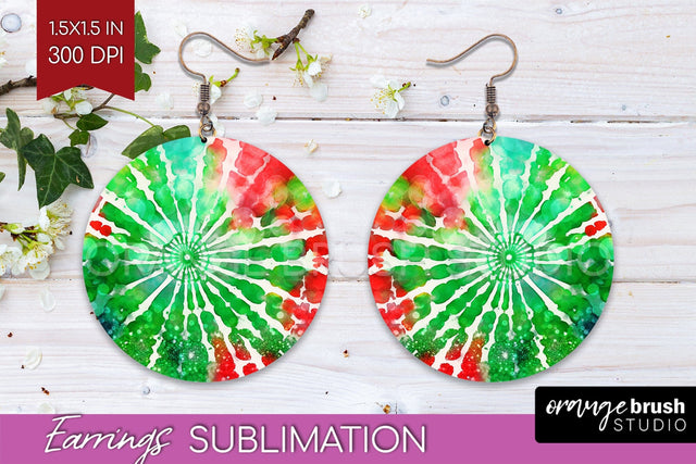 Christmas Tie Dye Round Earrings Sublimation PNG Sublimation OrangeBrushStudio 