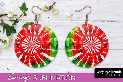 Christmas Tie Dye Round Earrings Sublimation PNG Sublimation OrangeBrushStudio 
