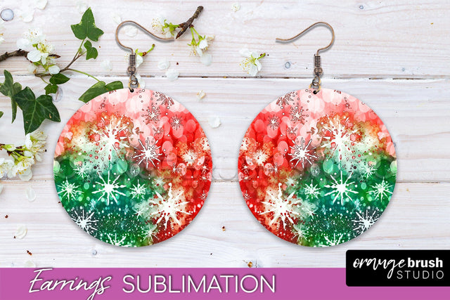 Christmas Tie Dye Round Earrings Sublimation PNG Sublimation OrangeBrushStudio 