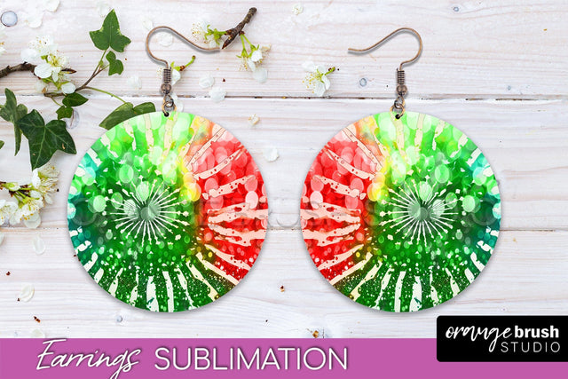 Christmas Tie Dye Round Earrings Sublimation PNG Sublimation OrangeBrushStudio 