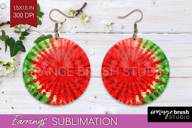 Christmas Tie Dye Round Earrings Sublimation PNG Sublimation OrangeBrushStudio 