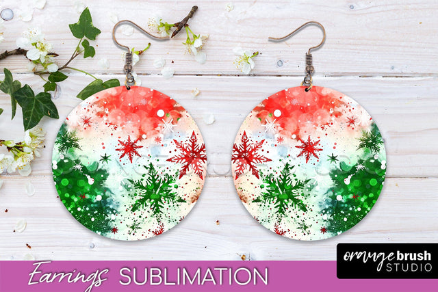 Christmas Tie Dye Round Earrings Sublimation PNG Sublimation OrangeBrushStudio 