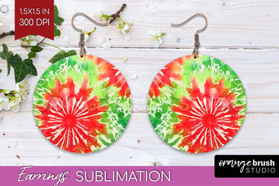 Christmas Tie Dye Round Earrings Sublimation PNG Sublimation OrangeBrushStudio 