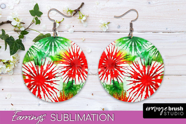 Christmas Tie Dye Round Earrings Sublimation PNG Sublimation OrangeBrushStudio 