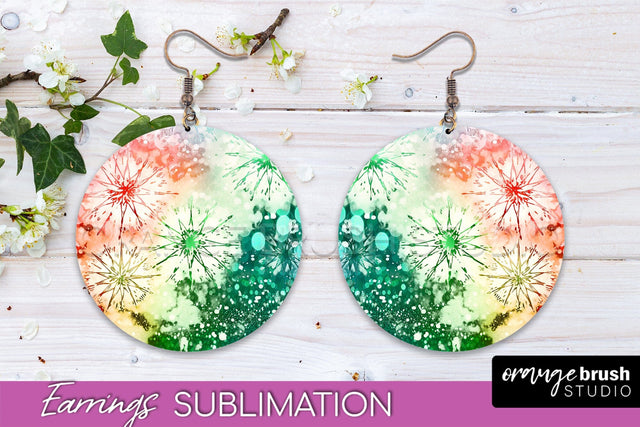 Christmas Tie Dye Round Earrings Sublimation PNG Sublimation OrangeBrushStudio 