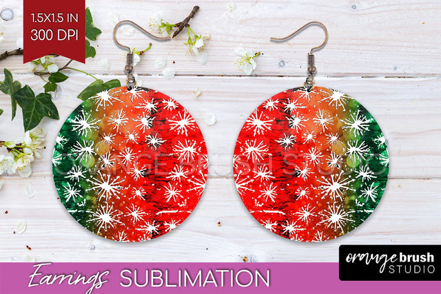 Christmas Tie Dye Round Earrings Sublimation PNG Sublimation OrangeBrushStudio 