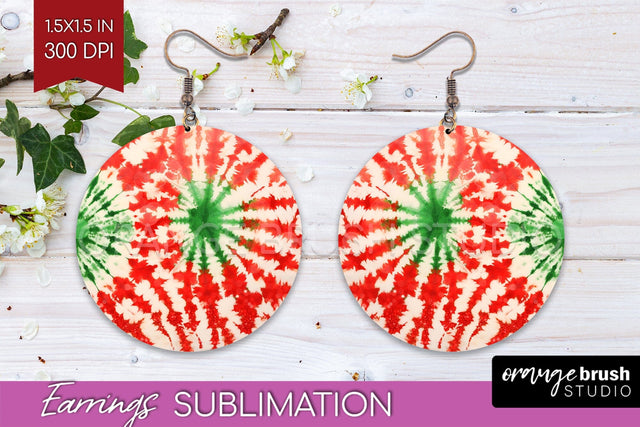 Christmas Tie Dye Round Earrings Sublimation PNG Sublimation OrangeBrushStudio 