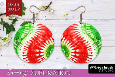 Christmas Tie Dye Round Earrings Sublimation PNG Sublimation OrangeBrushStudio 