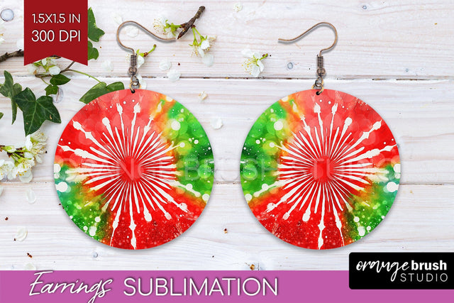 Christmas Tie Dye Round Earrings Sublimation PNG Sublimation OrangeBrushStudio 