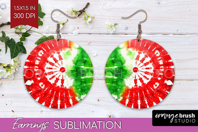 Christmas Tie Dye Round Earrings Sublimation PNG Sublimation OrangeBrushStudio 