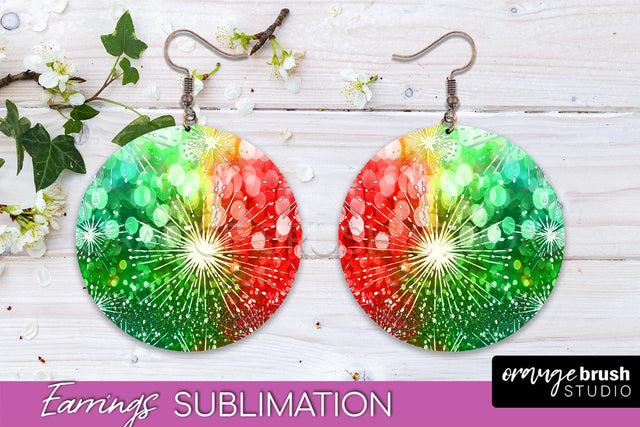 Christmas Tie Dye Round Earrings Sublimation PNG Sublimation OrangeBrushStudio 
