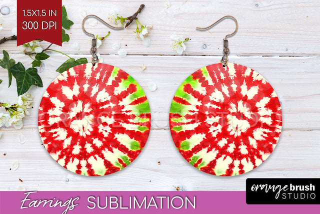 Christmas Tie Dye Round Earrings Sublimation PNG Sublimation OrangeBrushStudio 