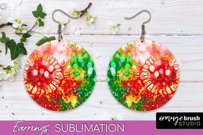 Christmas Tie Dye Round Earrings Sublimation PNG Sublimation OrangeBrushStudio 