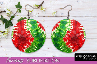 Christmas Tie Dye Round Earrings Sublimation PNG Sublimation OrangeBrushStudio 