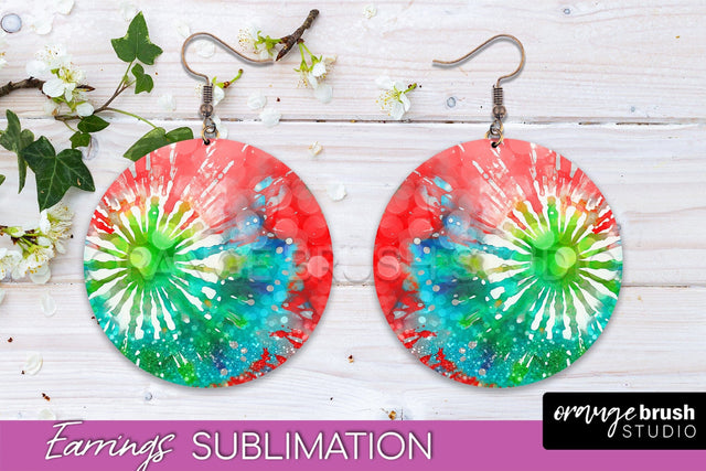 Christmas Tie Dye Round Earrings Sublimation PNG Sublimation OrangeBrushStudio 