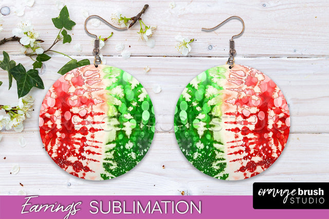 Christmas Tie Dye Round Earrings Sublimation PNG Sublimation OrangeBrushStudio 