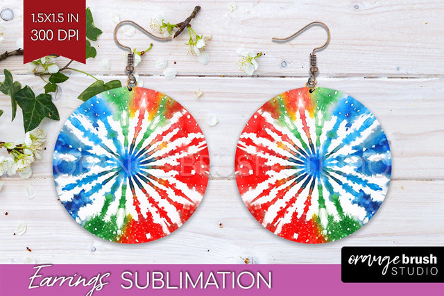 Christmas Tie Dye Round Earrings Sublimation PNG Sublimation OrangeBrushStudio 