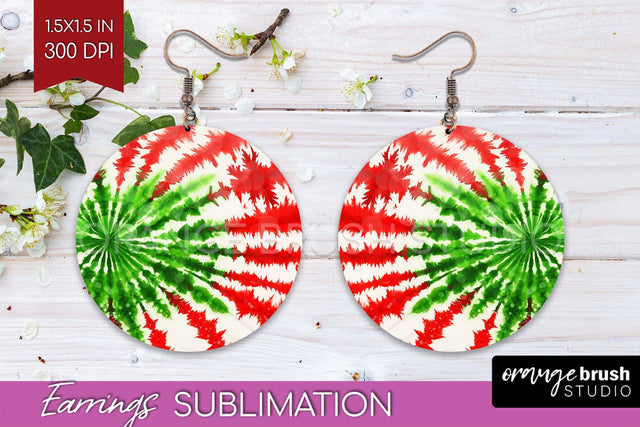 Christmas Tie Dye Round Earrings Sublimation PNG Sublimation OrangeBrushStudio 