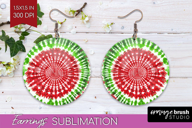 Christmas Tie Dye Round Earrings Sublimation PNG Sublimation OrangeBrushStudio 