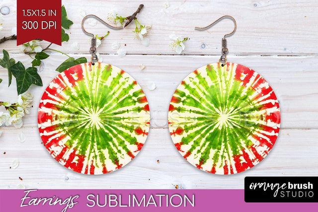 Christmas Tie Dye Round Earrings Sublimation PNG Sublimation OrangeBrushStudio 