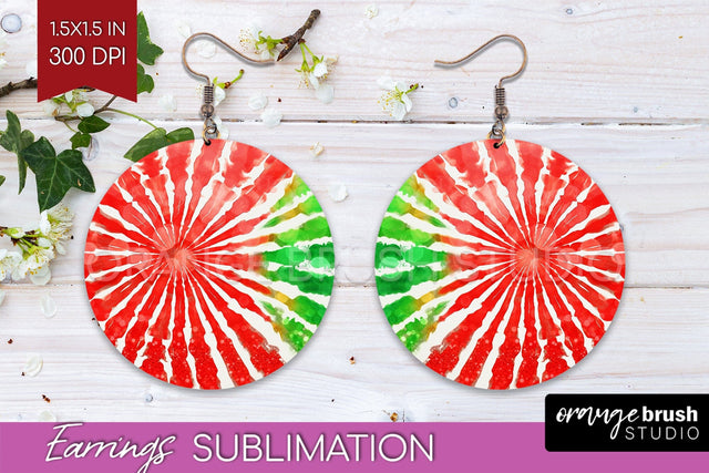 Christmas Tie Dye Round Earrings Sublimation PNG Sublimation OrangeBrushStudio 