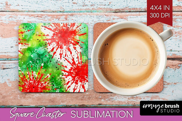 Christmas Tie Dye Square Coaster Sublimation Glitter Coaster Sublimation OrangeBrushStudio 