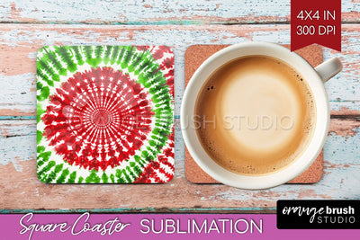 Christmas Tie Dye Square Coaster Sublimation Glitter Coaster Sublimation OrangeBrushStudio 