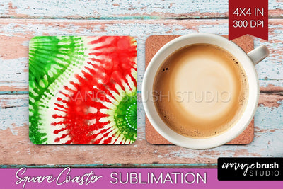 Christmas Tie Dye Square Coaster Sublimation Glitter Coaster Sublimation OrangeBrushStudio 