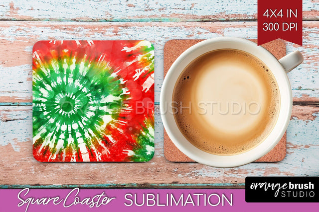 Christmas Tie Dye Square Coaster Sublimation Glitter Coaster Sublimation OrangeBrushStudio 