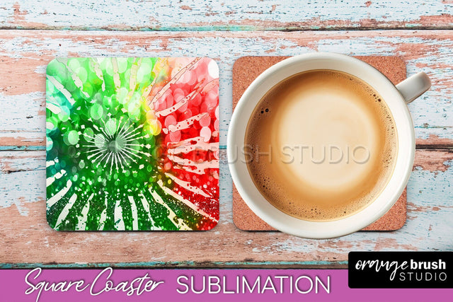 Christmas Tie Dye Square Coaster Sublimation Glitter Coaster Sublimation OrangeBrushStudio 