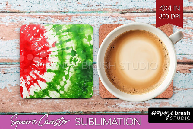 Christmas Tie Dye Square Coaster Sublimation Glitter Coaster Sublimation OrangeBrushStudio 
