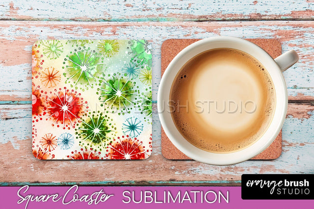 Christmas Tie Dye Square Coaster Sublimation Glitter Coaster Sublimation OrangeBrushStudio 