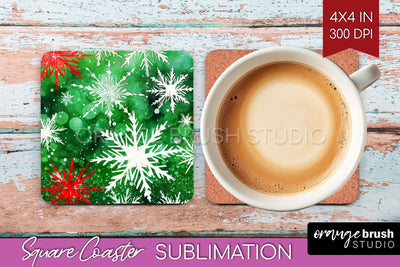 Christmas Tie Dye Square Coaster Sublimation Glitter Coaster Sublimation OrangeBrushStudio 