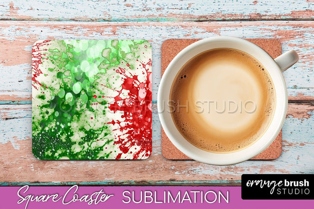 Christmas Tie Dye Square Coaster Sublimation Glitter Coaster Sublimation OrangeBrushStudio 