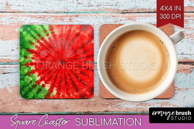 Christmas Tie Dye Square Coaster Sublimation Glitter Coaster Sublimation OrangeBrushStudio 