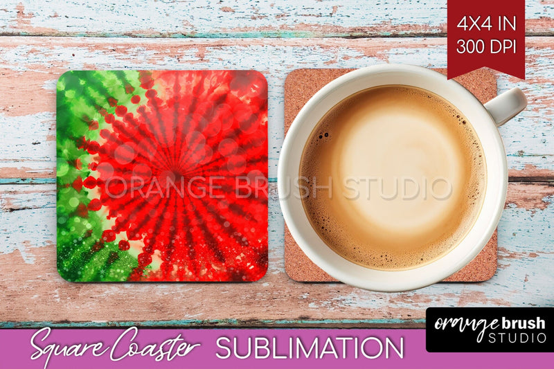 Christmas Tie Dye Square Coaster Sublimation Glitter Coaster Sublimation OrangeBrushStudio 