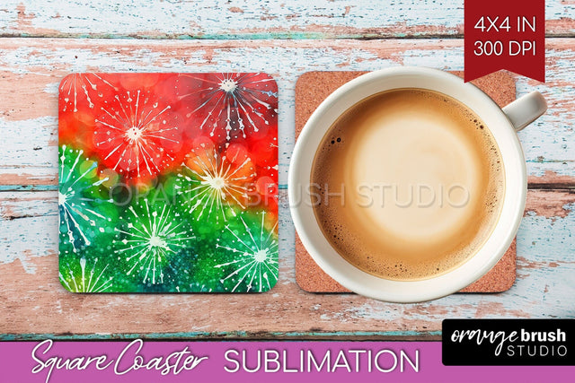 Christmas Tie Dye Square Coaster Sublimation Glitter Coaster Sublimation OrangeBrushStudio 