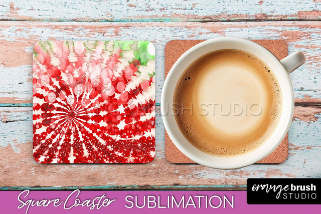 Christmas Tie Dye Square Coaster Sublimation Glitter Coaster Sublimation OrangeBrushStudio 