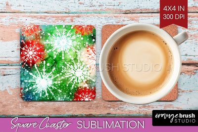 Christmas Tie Dye Square Coaster Sublimation Glitter Coaster Sublimation OrangeBrushStudio 