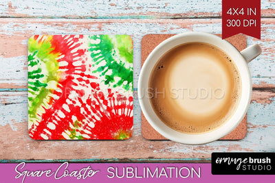 Christmas Tie Dye Square Coaster Sublimation Glitter Coaster Sublimation OrangeBrushStudio 