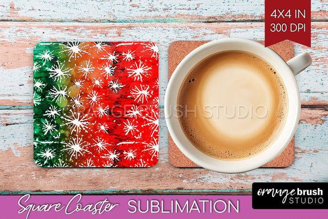 Christmas Tie Dye Square Coaster Sublimation Glitter Coaster Sublimation OrangeBrushStudio 