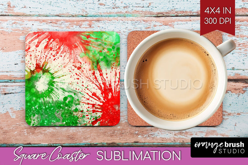 Christmas Tie Dye Square Coaster Sublimation Glitter Coaster Sublimation OrangeBrushStudio 