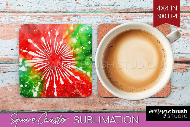 Christmas Tie Dye Square Coaster Sublimation Glitter Coaster Sublimation OrangeBrushStudio 