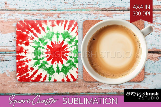 Christmas Tie Dye Square Coaster Sublimation Glitter Coaster Sublimation OrangeBrushStudio 