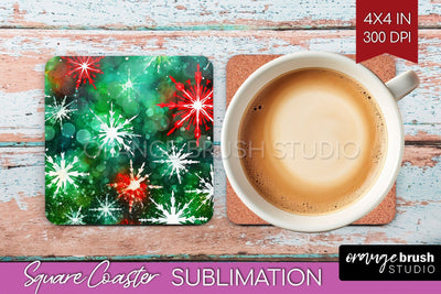 Christmas Tie Dye Square Coaster Sublimation Glitter Coaster Sublimation OrangeBrushStudio 