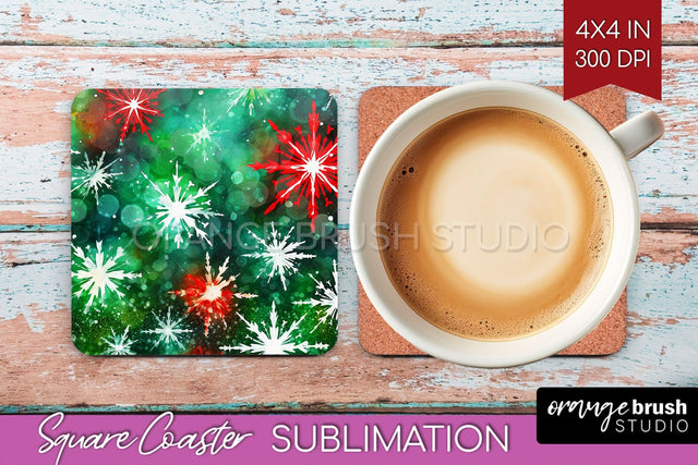 Christmas Tie Dye Square Coaster Sublimation Glitter Coaster Sublimation OrangeBrushStudio 