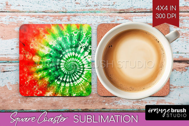 Christmas Tie Dye Square Coaster Sublimation Glitter Coaster Sublimation OrangeBrushStudio 