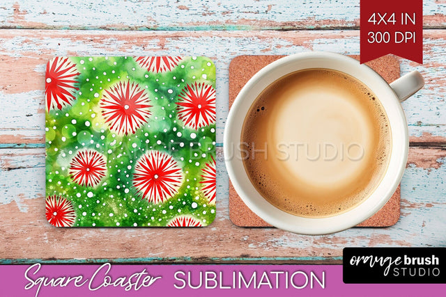 Christmas Tie Dye Square Coaster Sublimation Glitter Coaster Sublimation OrangeBrushStudio 