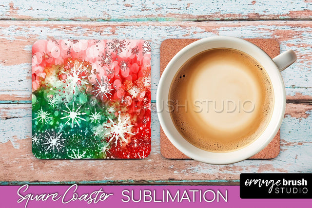 Christmas Tie Dye Square Coaster Sublimation Glitter Coaster Sublimation OrangeBrushStudio 