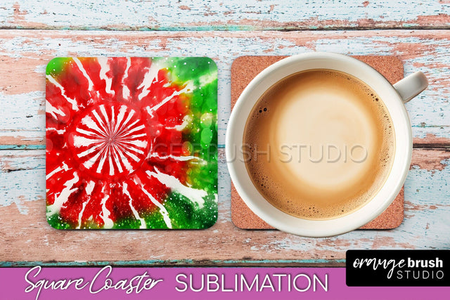 Christmas Tie Dye Square Coaster Sublimation Glitter Coaster Sublimation OrangeBrushStudio 
